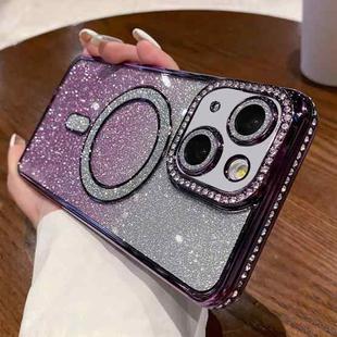 For iPhone 14 Diamond Gradient Glitter Plated MagSafe Phone Case(Purple)