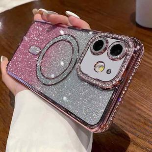 For iPhone 12 Diamond Gradient Glitter Plated MagSafe Phone Case(Pink)