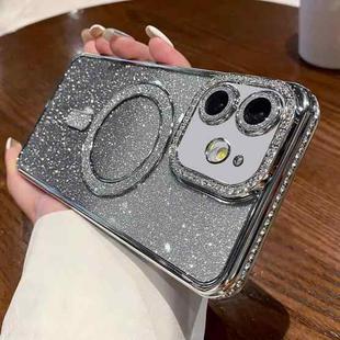 For iPhone 12 Diamond Gradient Glitter Plated MagSafe Phone Case(Silver)
