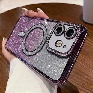 For iPhone 12 Diamond Gradient Glitter Plated MagSafe Phone Case(Purple)