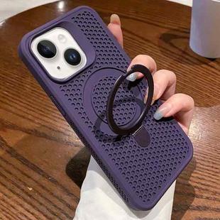 For iPhone 14 Plus Hollow Cooling Magsafe Phone Case with Holder(Purple)