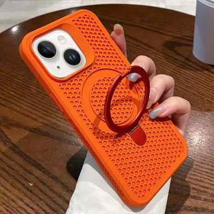 For iPhone 14 Hollow Cooling Magsafe Phone Case with Holder(Orange)