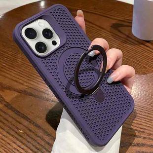 For iPhone 13 Pro Max Hollow Cooling Magsafe Phone Case with Holder(Purple)