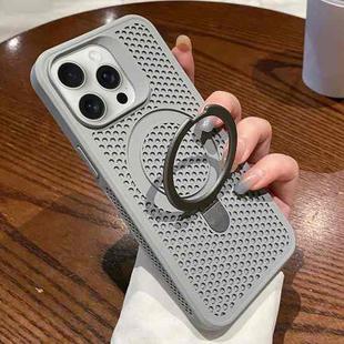 For iPhone 11 Pro Max Hollow Cooling Magsafe Phone Case with Holder(Grey)