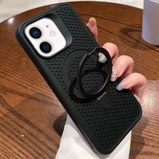 For iPhone 11 Hollow Cooling Magsafe Phone Case with Holder(Black)