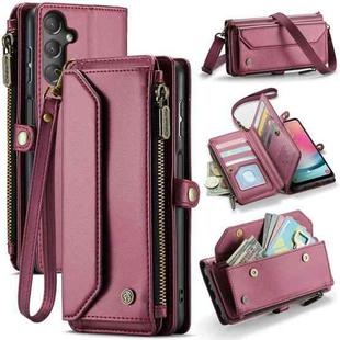 For Samsung Galaxy A24 CaseMe C36 Card Slots Zipper Wallet RFID Anti-theft Leather Phone Case(Wine Red)