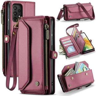 For Samsung Galaxy A33 5G CaseMe C36 Card Slots Zipper Wallet RFID Anti-theft Leather Phone Case(Wine Red)
