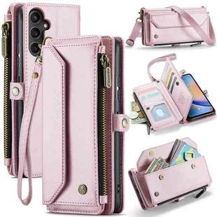 For Samsung Galaxy A34 5G CaseMe C36 Card Slots Zipper Wallet RFID Anti-theft Leather Phone Case(Pink)