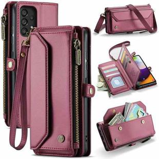 For Samsung Galaxy A52 / A52s 5G CaseMe C36 Card Slots Zipper Wallet RFID Anti-theft Leather Phone Case(Wine Red)