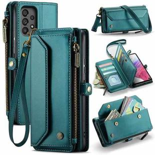 For Samsung Galaxy A53 5G CaseMe C36 Card Slots Zipper Wallet RFID Anti-theft Leather Phone Case(Blue-green)
