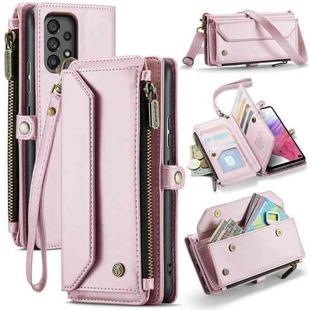 For Samsung Galaxy A53 5G CaseMe C36 Card Slots Zipper Wallet RFID Anti-theft Leather Phone Case(Pink)