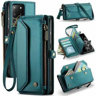 For Samsung Galaxy S20 Ultra CaseMe C36 Card Slots Zipper Wallet RFID Anti-theft Leather Phone Case(Blue-green)