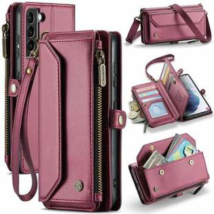 For Samsung Galaxy S21+ 5G CaseMe C36 Card Slots Zipper Wallet RFID Anti-theft Leather Phone Case(Wine Red)