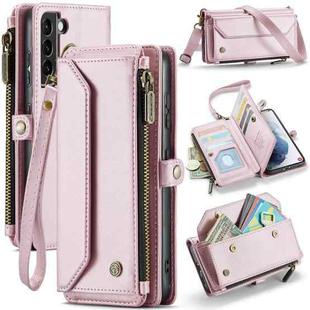 For Samsung Galaxy S21+ 5G CaseMe C36 Card Slots Zipper Wallet RFID Anti-theft Leather Phone Case(Pink)