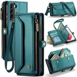 For Samsung Galaxy S21 5G CaseMe C36 Card Slots Zipper Wallet RFID Anti-theft Leather Phone Case(Blue-green)