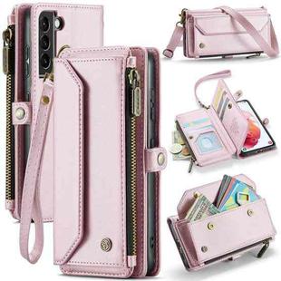 For Samsung Galaxy S21 5G CaseMe C36 Card Slots Zipper Wallet RFID Anti-theft Leather Phone Case(Pink)