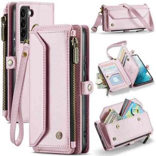 For Samsung Galaxy S22+ 5G CaseMe C36 Card Slots Zipper Wallet RFID Anti-theft Leather Phone Case(Pink)
