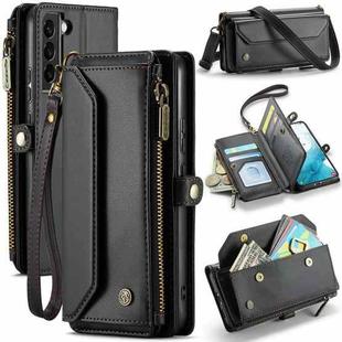 For Samsung Galaxy S22 5G CaseMe C36 Card Slots Zipper Wallet RFID Anti-theft Leather Phone Case(Black)