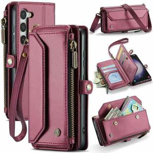 For Samsung Galaxy S23 5G CaseMe C36 Card Slots Zipper Wallet RFID Anti-theft Leather Phone Case(Wine Red)