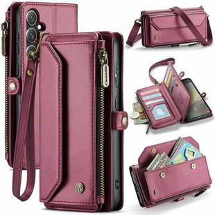 For Samsung Galaxy S24 5G CaseMe C36 Card Slots Zipper Wallet RFID Anti-theft Leather Phone Case(Wine Red)