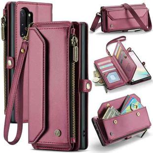 For Samsung Galaxy Note10+ CaseMe C36 Card Slots Zipper Wallet RFID Anti-theft Leather Phone Case(Wine Red)