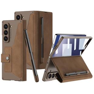 For Samsung Galaxy Z Fold7 5G GKK Integrated Armor Flip Leather Case with Pen Slot, Stylus Not Included(Brown)