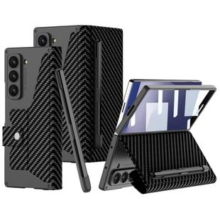 For Samsung Galaxy Z Fold7 5G GKK Integrated Armor Flip Leather Case with Pen Slot, Stylus Not Included(Carbon Fiber Texture)