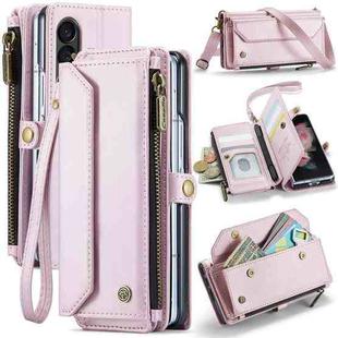 For Samsung Galaxy Z Fold3 CaseMe C36 Card Slots Zipper Wallet RFID Anti-theft Leather Phone Case(Pink)