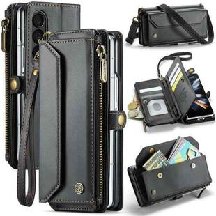 For Samsung Galaxy Z Fold4 CaseMe C36 Card Slots Zipper Wallet RFID Anti-theft Leather Phone Case(Black)