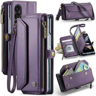 For Samsung Galaxy Z Fold4 CaseMe C36 Card Slots Zipper Wallet RFID Anti-theft Leather Phone Case(Purple)