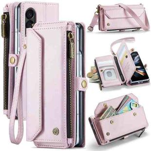For Samsung Galaxy Z Fold4 CaseMe C36 Card Slots Zipper Wallet RFID Anti-theft Leather Phone Case(Pink)