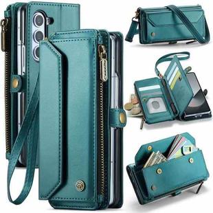 For Samsung Galaxy Z Fold6 5G CaseMe C36 Card Slots Zipper Wallet RFID Anti-theft Leather Phone Case(Blue-green)