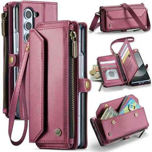 For Samsung Galaxy Z Fold6 5G CaseMe C36 Card Slots Zipper Wallet RFID Anti-theft Leather Phone Case(Wine Red)