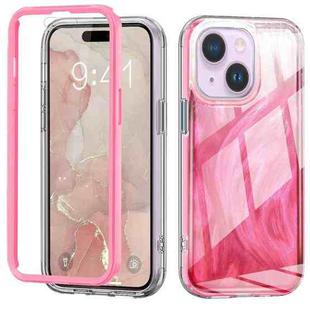 For iPhone 15 Plus IMD Gradient Feather PC + TPU Phone Case(Rose Red)