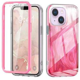 For iPhone 14 Plus IMD Gradient Feather PC + TPU Phone Case(Rose Red)