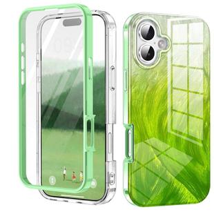 For iPhone 16 IMD Gradient Feather PC Hybrid TPU Phone Case(Green)