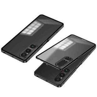 For Sony Xperia 1 V Snap Buckle Metal Frame Frosted Phone Case(Black)