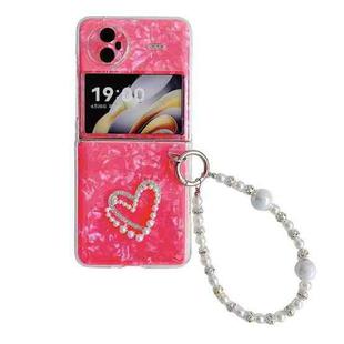 For vivo X Flip Pearlescent Shell Texture Heart Pattern Phone Case with Bracelet(Red)