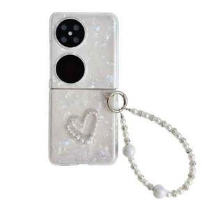 For Huawei Pocket 2 Pearlescent Shell Texture Heart Pattern Phone Case with Bracelet(White)