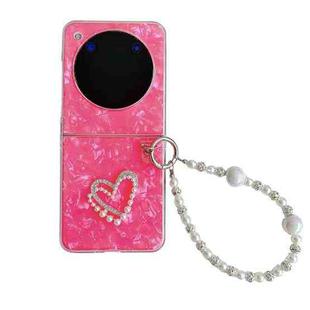 For ZTE nubia Flip Pearlescent Shell Texture Heart Pattern Phone Case with Bracelet(Pink)