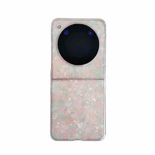 For ZTE nubia Flip Pearlescent Shell Texture Phone Case(Pink Green)