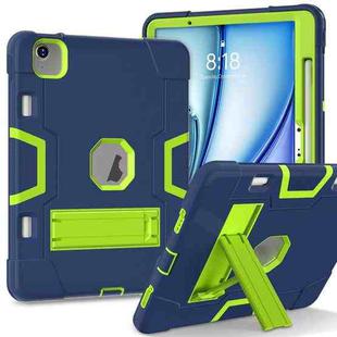 For iPad Air 11 2024 Contrast Color Silicone Acrylic PC Tablet Case with Holder(Navy Blue Yellow Green)