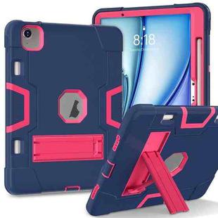 For iPad Air 11 2024 Contrast Color Silicone Acrylic PC Tablet Case with Holder(Navy Blue Rose Red)