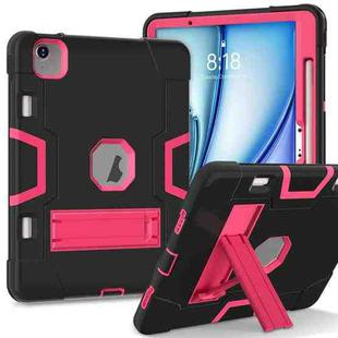 For iPad Air 11 2024 Contrast Color Silicone Acrylic PC Tablet Case with Holder(Black Rose Red)