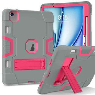 For iPad Air 11 2024 Contrast Color Silicone Acrylic PC Tablet Case with Holder(Grey Rose Red)