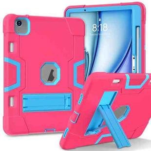 For iPad Air 11 2024 Contrast Color Silicone Acrylic PC Tablet Case with Holder(Rose Red Blue)