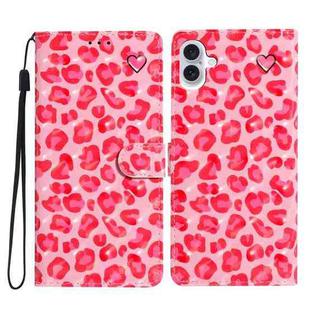 For iPhone 16 3D Pattern Leather Phone Case(Pink Leopard Print)