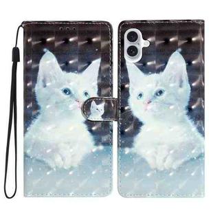 For iPhone 16 3D Pattern Leather Phone Case(White Cat)