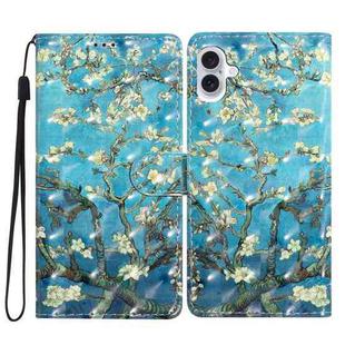 For iPhone 16 3D Pattern Leather Phone Case(Blue Base Apricot Flower)