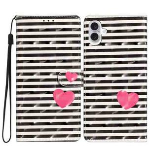For iPhone 16 Plus 3D Pattern Leather Phone Case(Striped Heart)